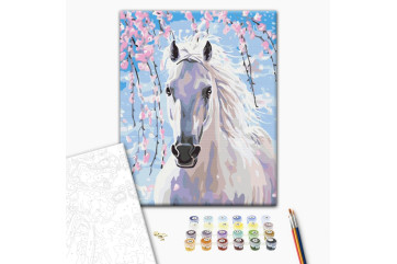 Mal efter tal - Horse in sakura flowers