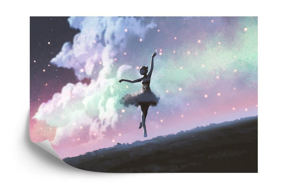 Fototapet - Ballerina danser på baggrund af nattehimlen
