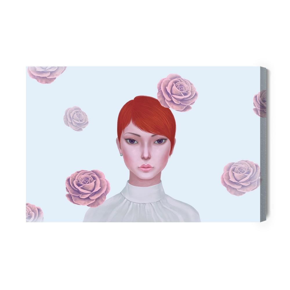 Lærred - Woman and rose flowers. concept idea art of surreal mystery and love. conceptual 3D