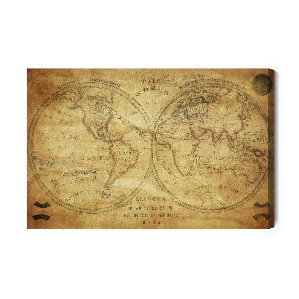 Lærred - Historisk kort over verden fra det 19. århundrede
