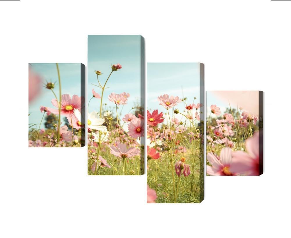 Flerdelt billede på lærred kosmos blomster i haven