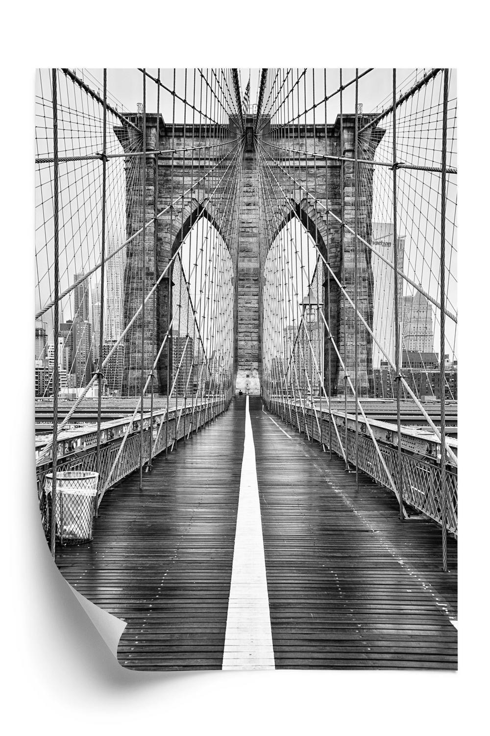 Plakat - Brooklyn suspension bridge i sort og hvid farver