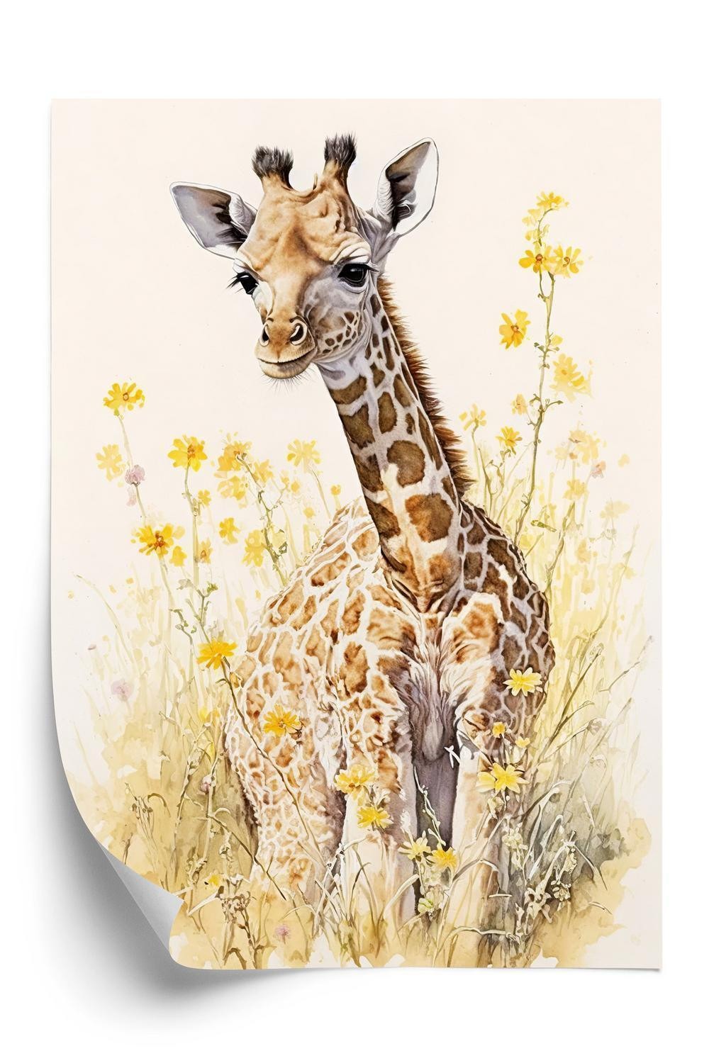 Plakat - Lille giraf på engen