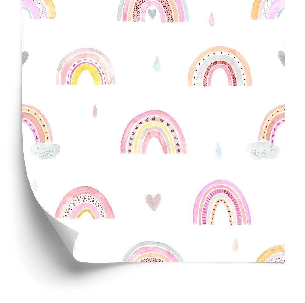 Tapet til børn pastel rainbow clouds 3D hearts