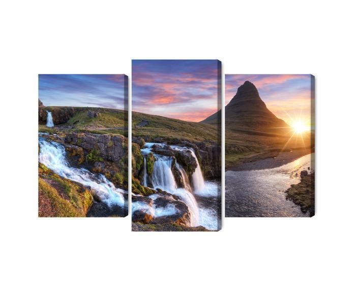 Flerdelt billede på lærred kirkjufell bjerg med vandfald