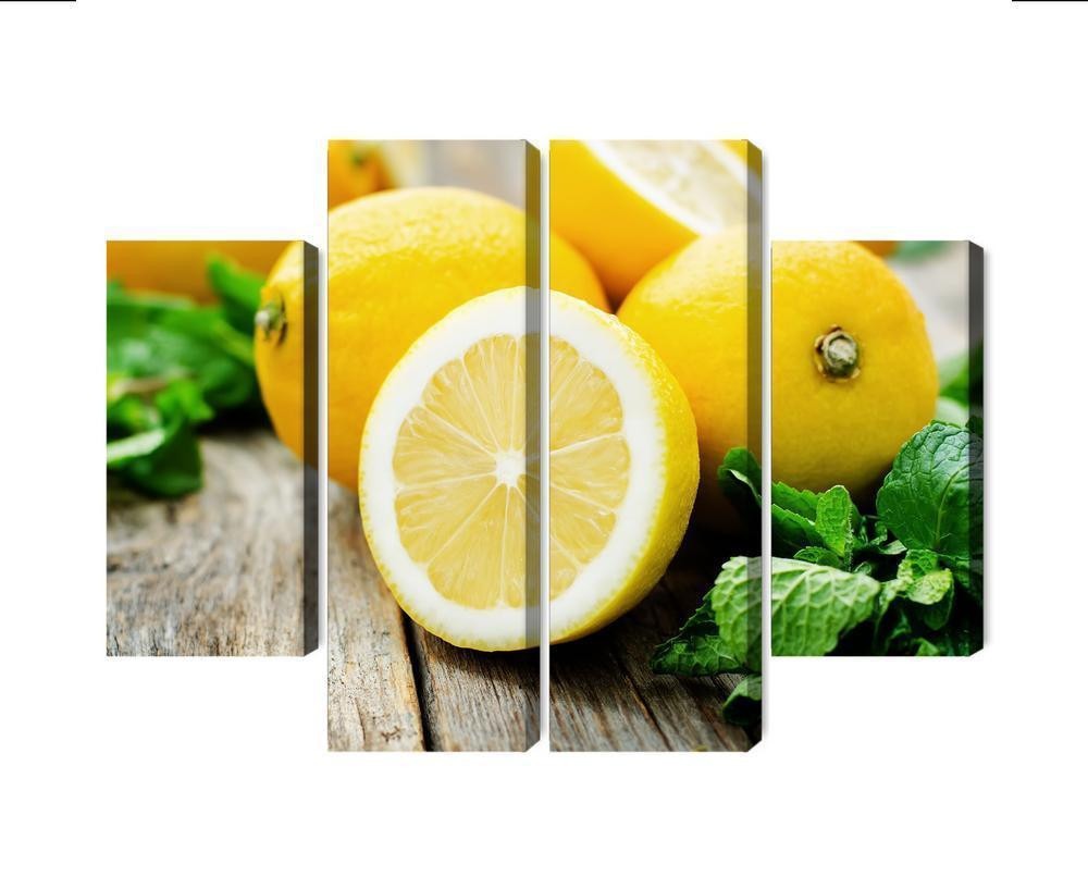 Flerdelt billede på lærred citron med mynte