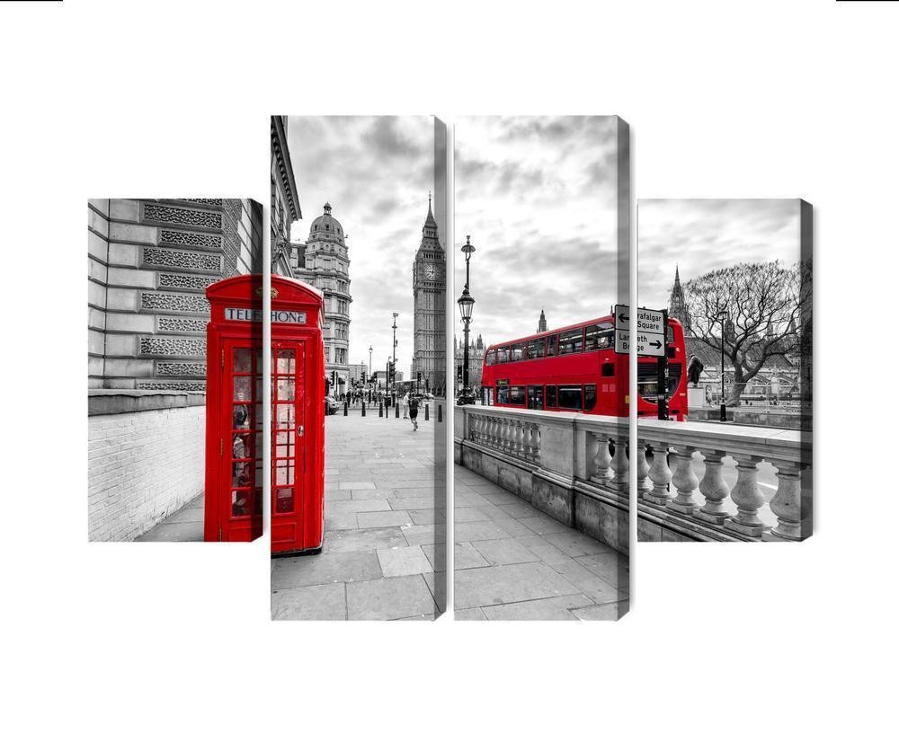 Flerdelt lærred rød telefonboks i london og big ben