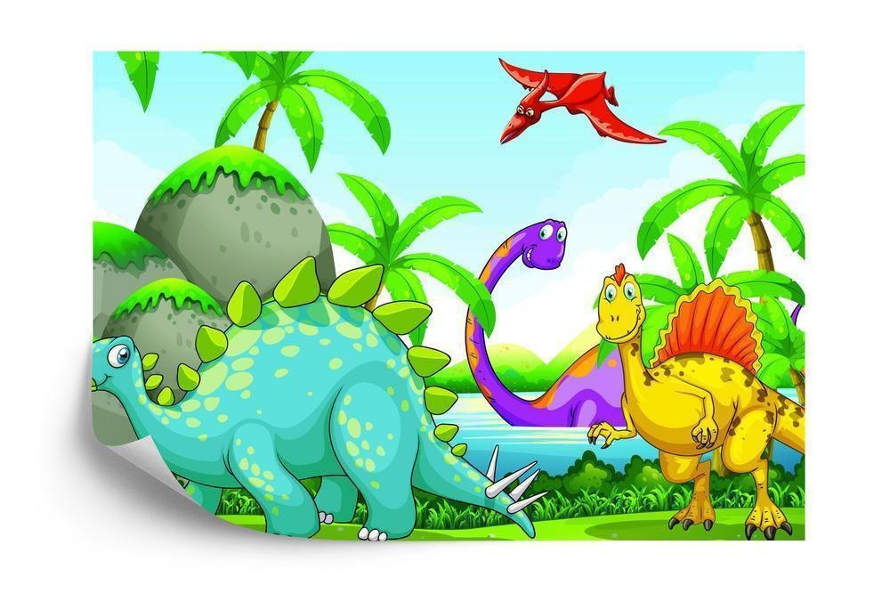 Fototapet - Grønne dinosaurer og palmer