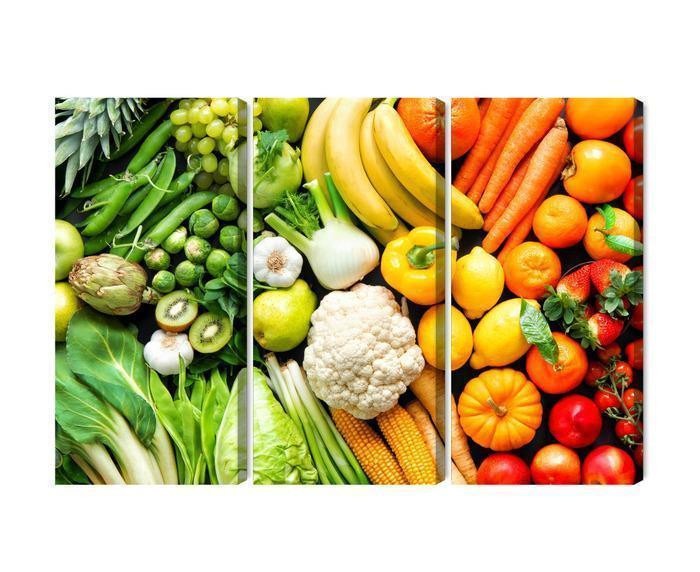 Flerdelt billede på lærred frugt og grønt i regnbuens farver