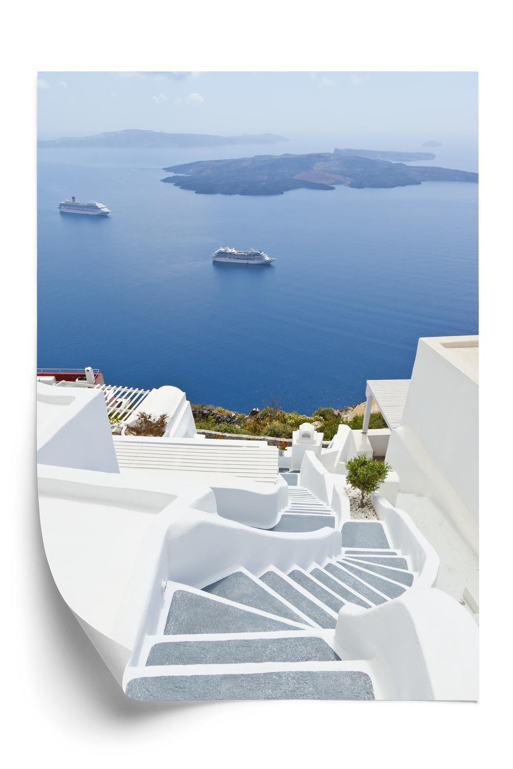 Plakat - Santorini med en malerisk havudsigt