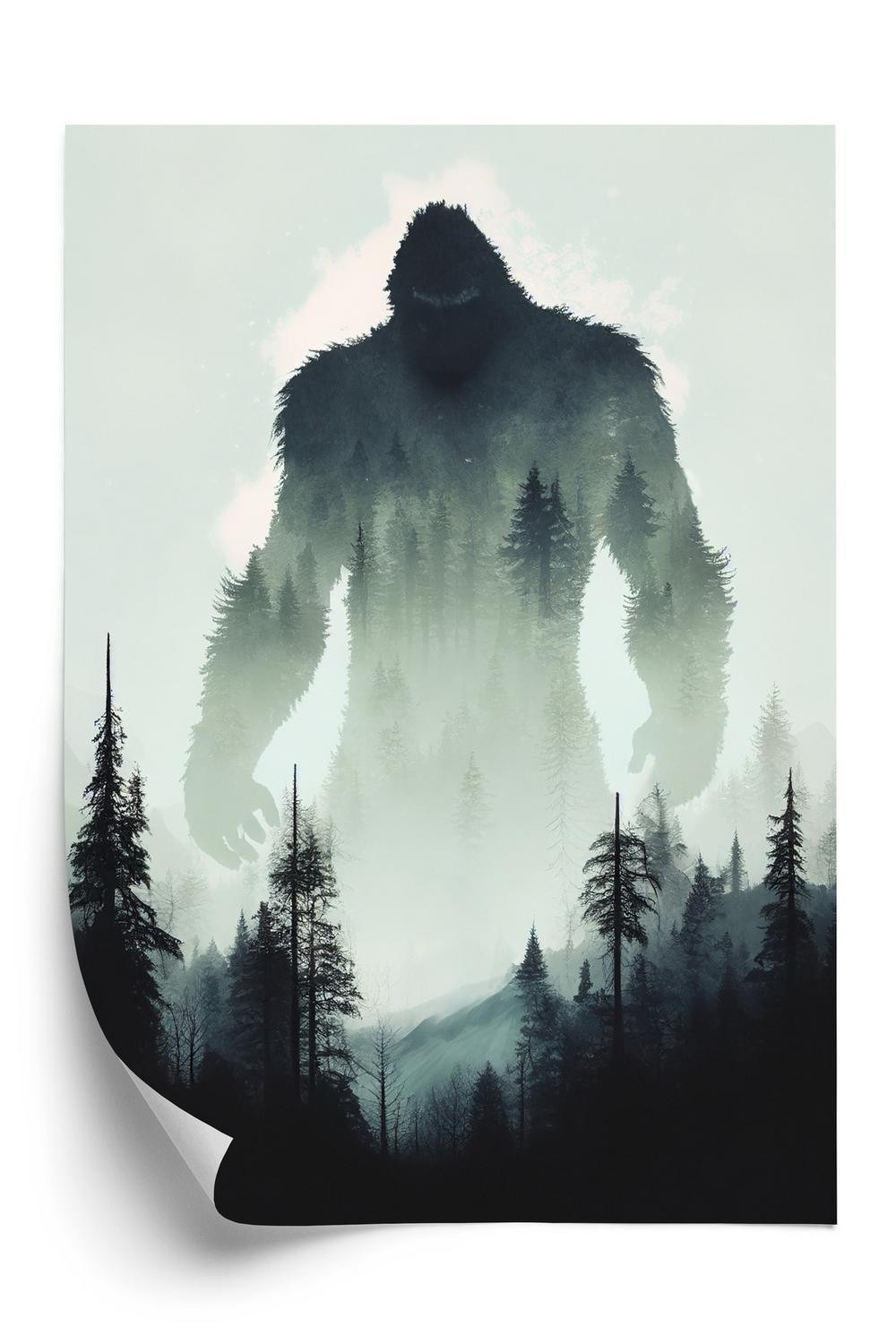 Plakat - Yeti silhuet og mørk skov