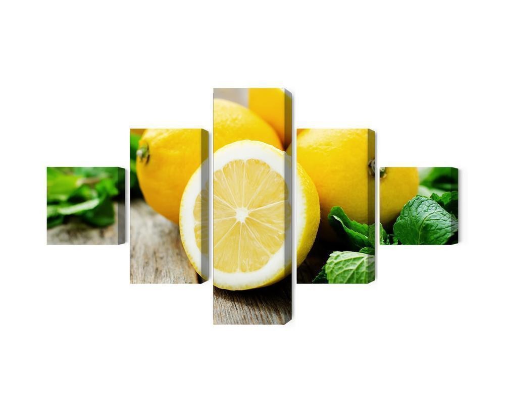 Flerdelt billede på lærred citron med mynte