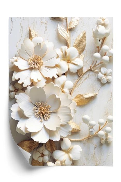 Plakat - Hvide blomster på et træbord