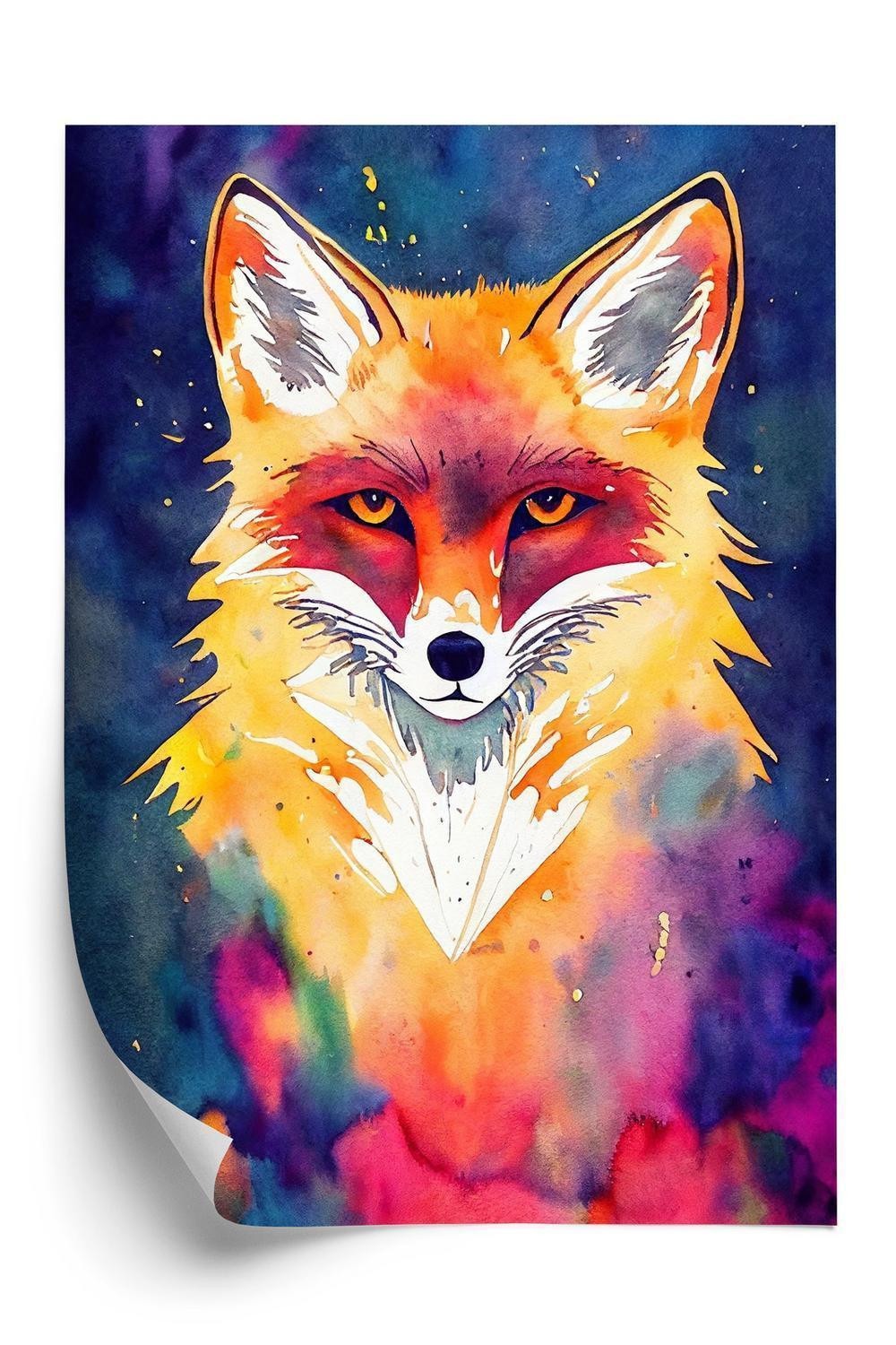 Plakat - Portrait of wild fox watercolor wallpaper painting animal