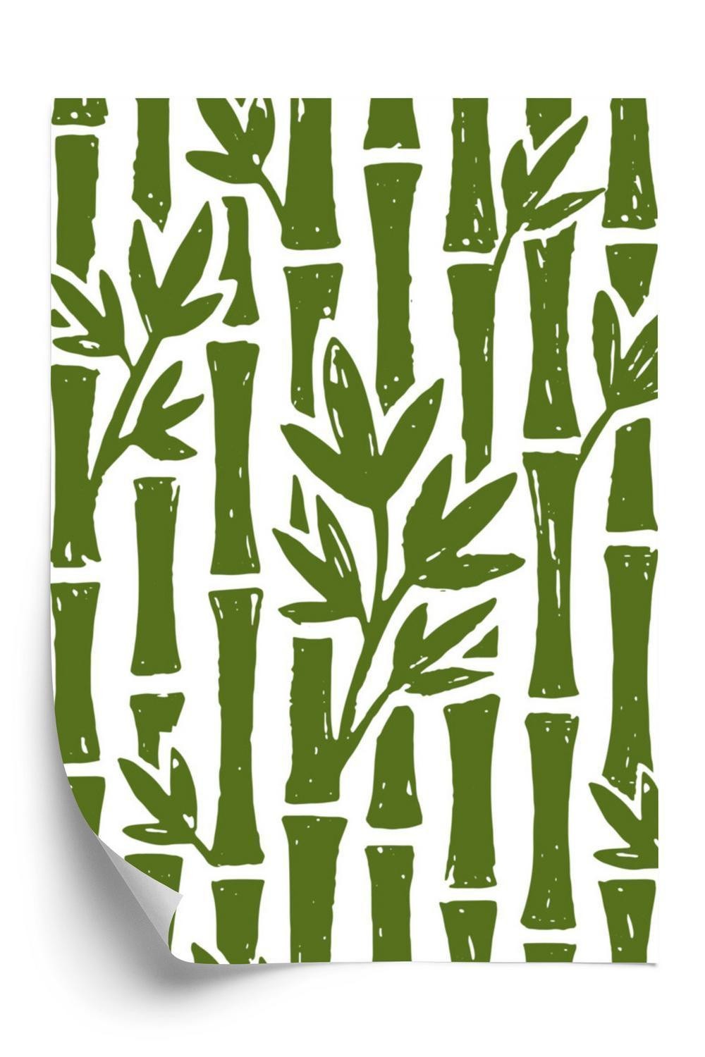 Plakat - Grønne bambustræer med blade