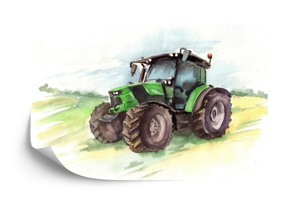 Fototapet - Traktor malet i akvarel