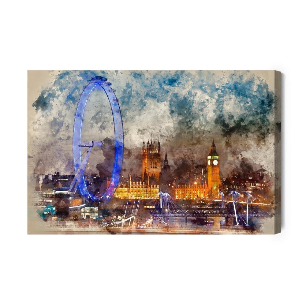 Lærred - Panorama over london malet med akvareller