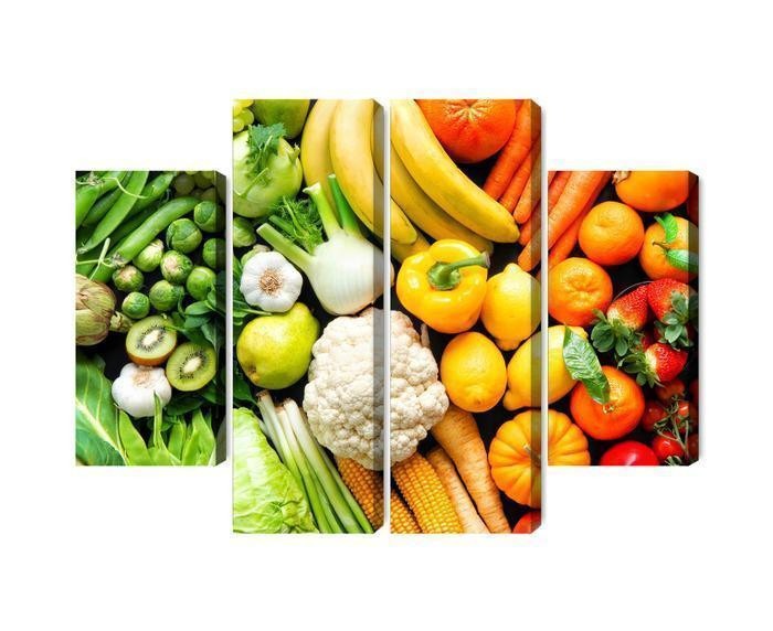 Flerdelt billede på lærred frugt og grønt i regnbuens farver