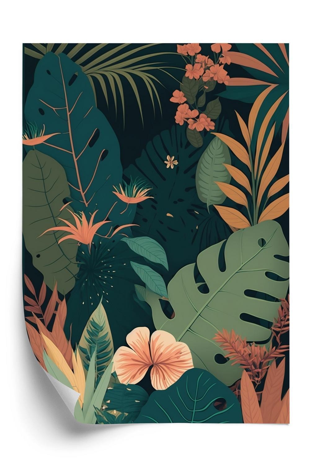 Plakat - Tropiske blomster og blade i junglen