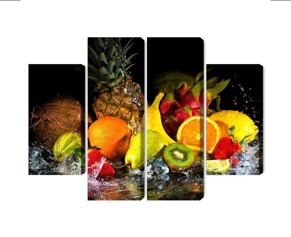 Flerdelt billede på lærred frugt med et stænk vand