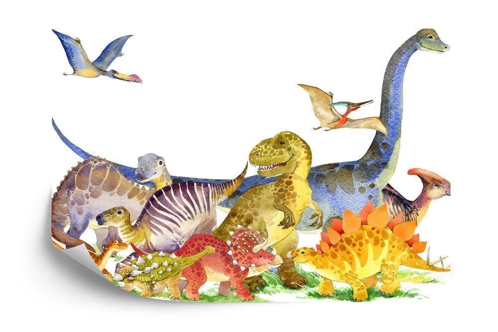 Fototapet - Dinosaurer malet med akvarel